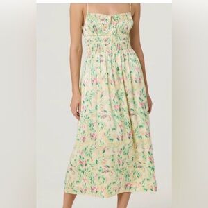 ASTR Floral Smocked Midi Dress - Cream/Green/Pink/Yellow🌿🌸🌼